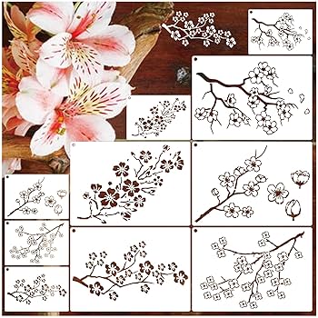 Amazon.co.jp: 桜の花のステンシル 木に絵を描く 桃の花の枝